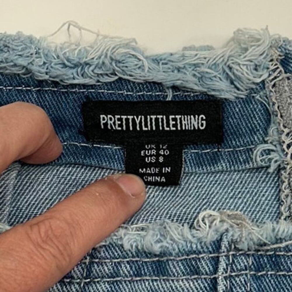 PrettyLittleThing Lace-Up Flare Jeans Size 8 Raw Hem Boho - Picture 8 of 9